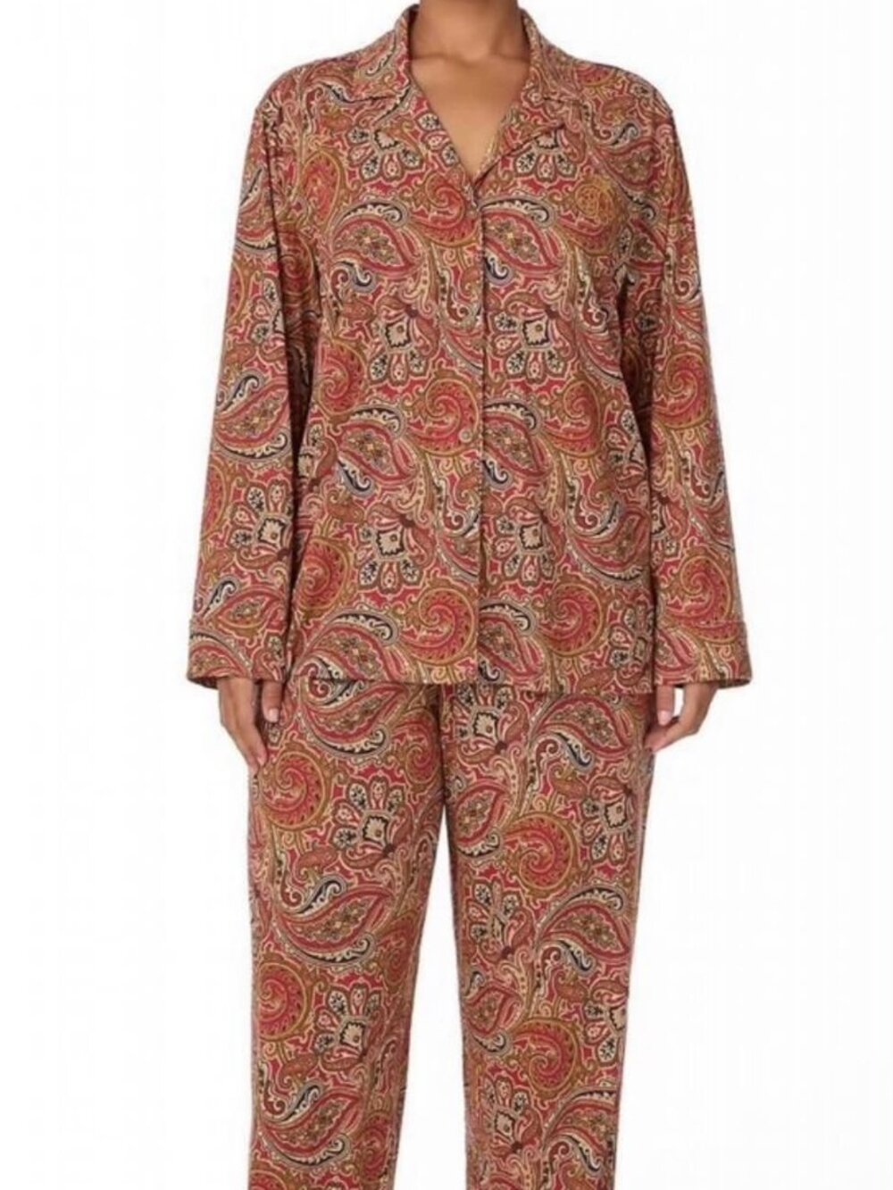 Lauren Ralph Lauren Women's Long Sleeves Notch Collar Pajama Set Size - 2X